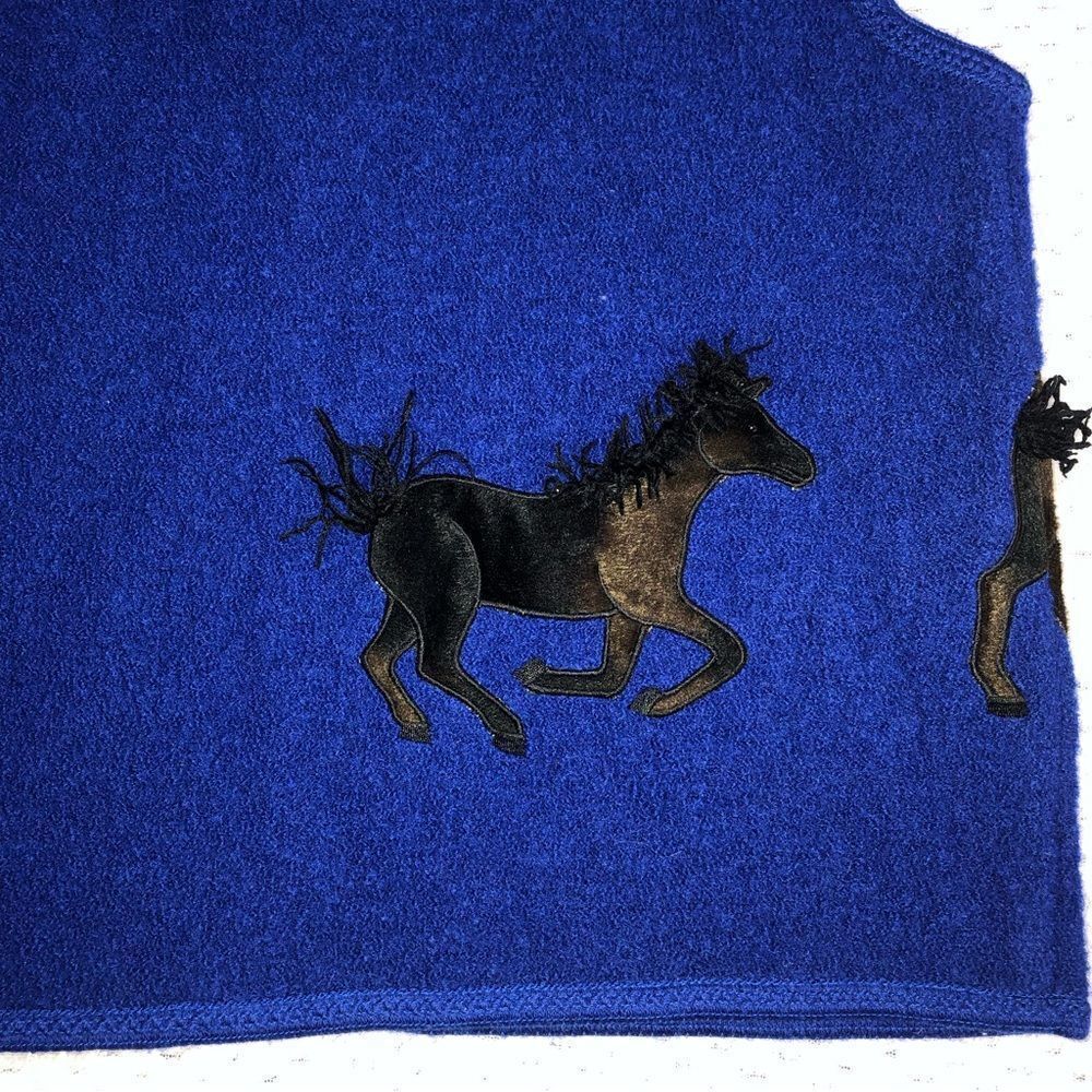 Nitro Women’s Wool vest horses blue zippered front size medium - Picture 8 of 8